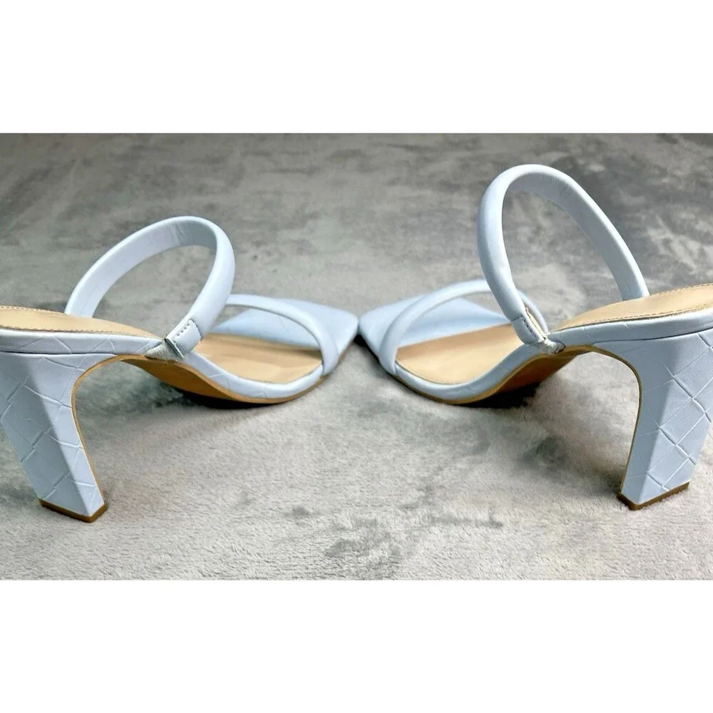 Coutgo womens baby blue platform block heel basket weave pattern sandals sz 8.5